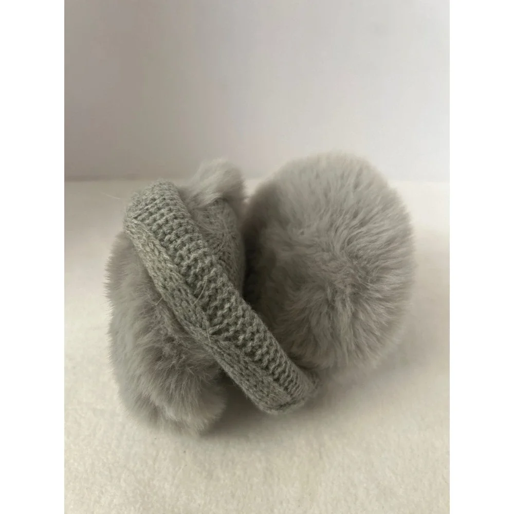 Chic Grey Knit‎ Faux Fur Earmuffs Winter Warm Cozy Ear Covers